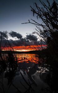 Preview wallpaper lake, sunset, sky, grass, yellowstone national park, united states