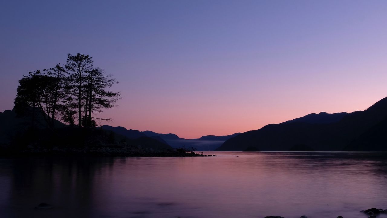 Wallpaper lake, sunset, sky, trees, horizon