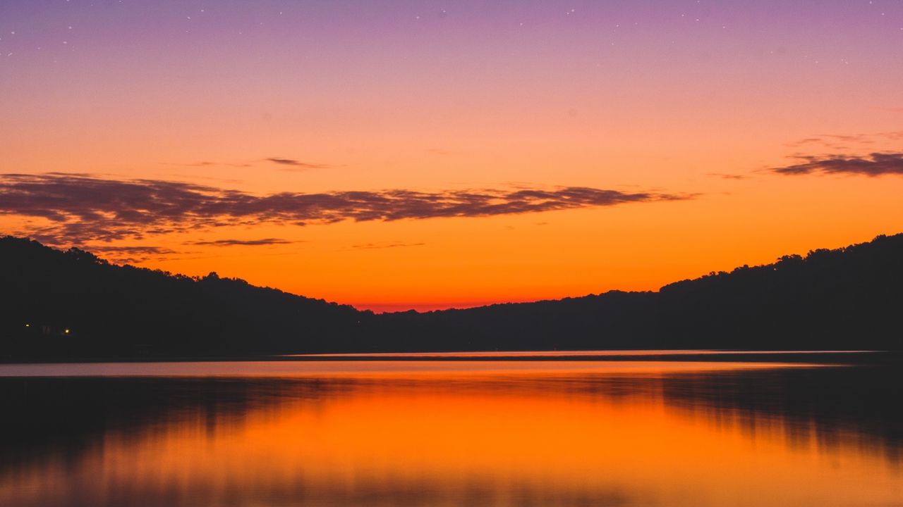 Wallpaper lake, sunset, skyline, bella vista, united states