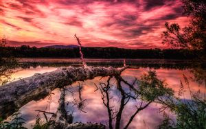 Preview wallpaper lake, sunset, trees, hdr