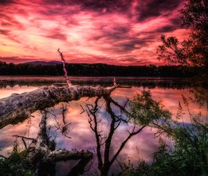 Preview wallpaper lake, sunset, trees, hdr