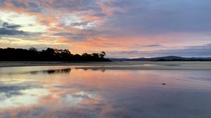 Preview wallpaper lake, sunset, water, dusk, nature