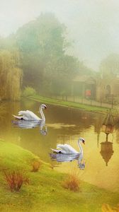 Preview wallpaper lake, swans, style