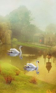 Preview wallpaper lake, swans, style