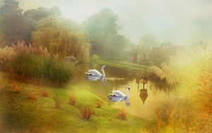 Preview wallpaper lake, swans, style