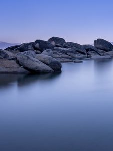 Preview wallpaper lake tahoe, tahoe, lake, stones, landscape, nature, silence