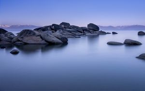 Preview wallpaper lake tahoe, tahoe, lake, stones, landscape, nature, silence