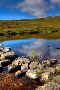 Preview wallpaper lake, track, stones, crossing, scotland