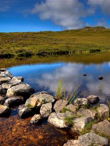 Preview wallpaper lake, track, stones, crossing, scotland