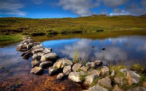 Preview wallpaper lake, track, stones, crossing, scotland