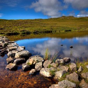 Preview wallpaper lake, track, stones, crossing, scotland