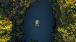 Preview wallpaper lake, trees, aerial view, forest, water
