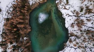 Preview wallpaper lake, trees, aerial view, snow, winter