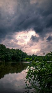 Preview wallpaper lake, trees, clouds, landscape
