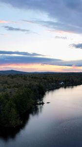 Preview wallpaper lake, trees, clouds, aerial view, landscape