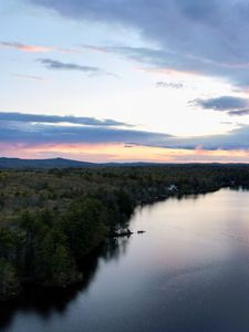 Preview wallpaper lake, trees, clouds, aerial view, landscape
