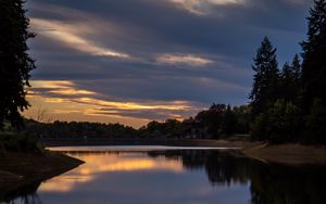 Preview wallpaper lake, trees, clouds, reflection, silence, nature