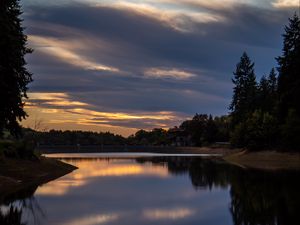 Preview wallpaper lake, trees, clouds, reflection, silence, nature