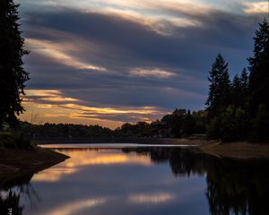 Preview wallpaper lake, trees, clouds, reflection, silence, nature