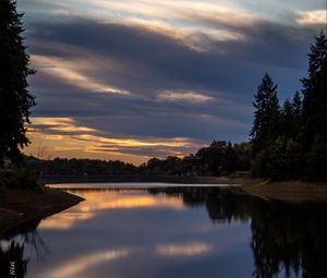 Preview wallpaper lake, trees, clouds, reflection, silence, nature