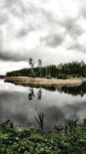 Preview wallpaper lake, trees, clouds, landscape, hdr