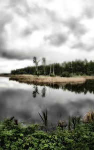 Preview wallpaper lake, trees, clouds, landscape, hdr