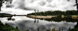 Preview wallpaper lake, trees, clouds, landscape, hdr