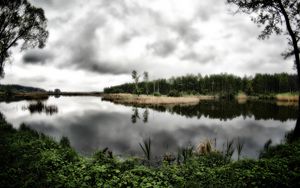 Preview wallpaper lake, trees, clouds, landscape, hdr