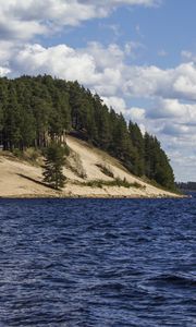 Preview wallpaper lake, trees, coast, sky