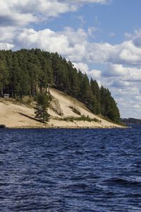 Preview wallpaper lake, trees, coast, sky