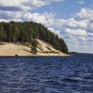 Preview wallpaper lake, trees, coast, sky