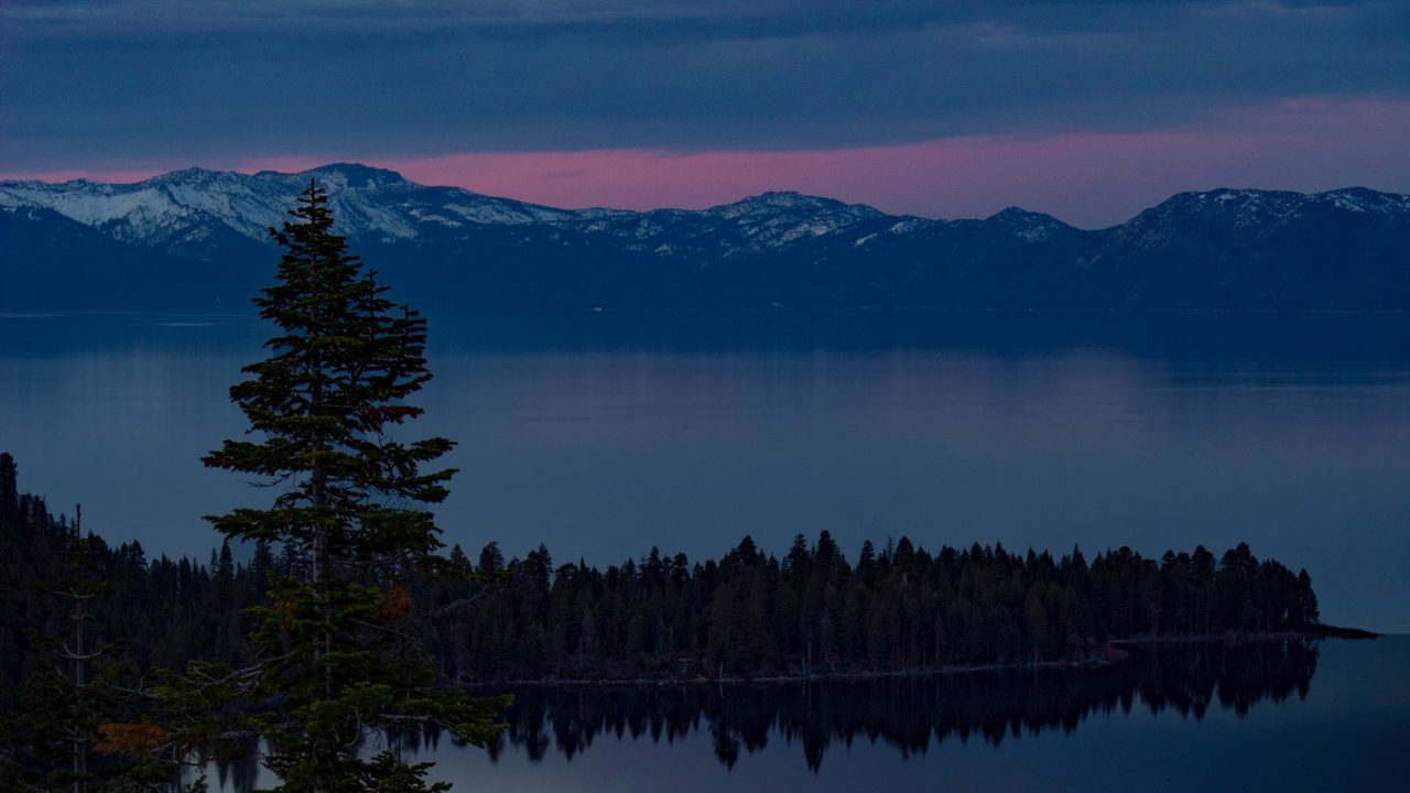 Wallpaper lake, trees, evening, south lake tahoe, united states