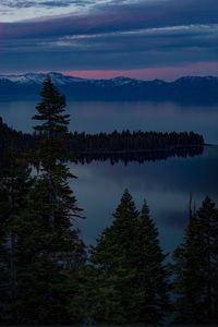 Preview wallpaper lake, trees, evening, south lake tahoe, united states