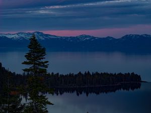 Preview wallpaper lake, trees, evening, south lake tahoe, united states