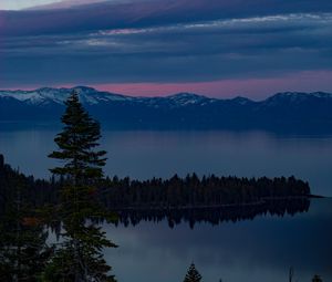 Preview wallpaper lake, trees, evening, south lake tahoe, united states