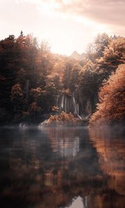 Preview wallpaper lake, trees, fog, autumn, landscape