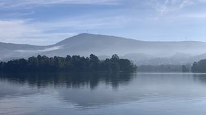 Preview wallpaper lake, trees, fog, landscape, nature