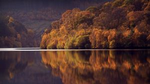 Preview wallpaper lake, trees, forest, reflection, landscape, autumn
