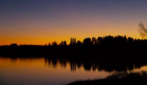 Preview wallpaper lake, trees, forest, sunset