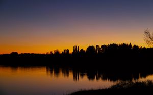 Preview wallpaper lake, trees, forest, sunset