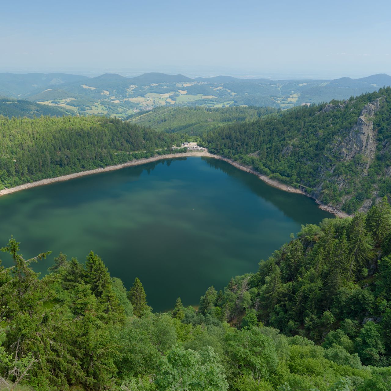 1280x1280 Wallpaper lake, trees, forest, nature, clouds, landscape
