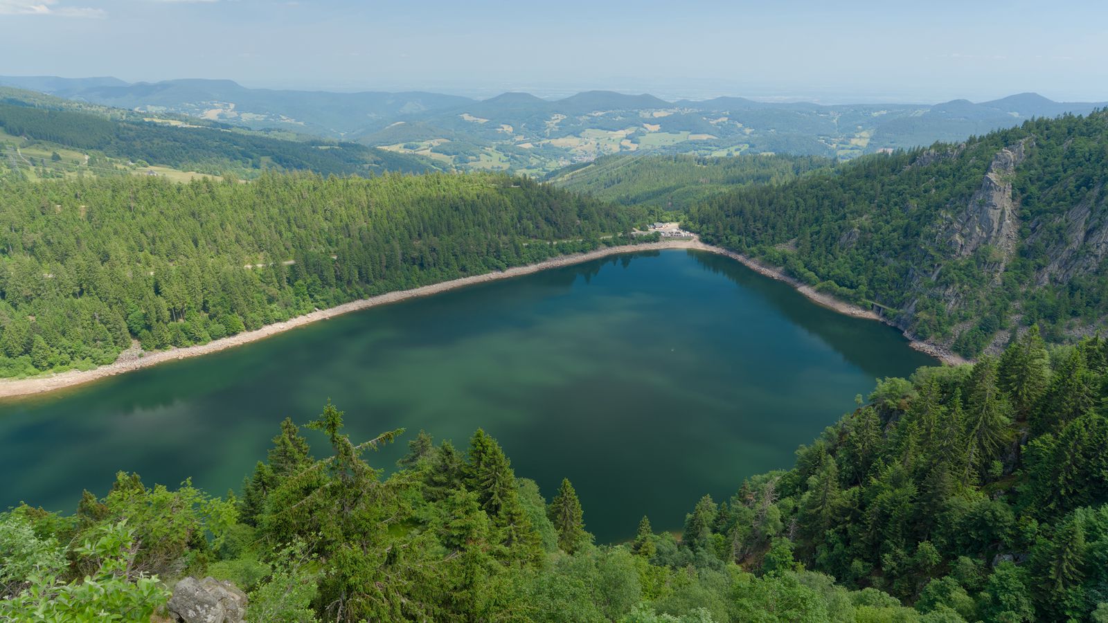 1600x900 Wallpaper lake, trees, forest, nature, clouds, landscape