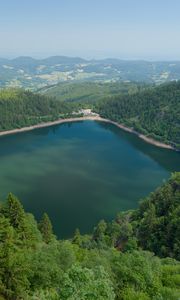 Preview wallpaper lake, trees, forest, nature, clouds, landscape