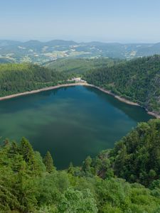 Preview wallpaper lake, trees, forest, nature, clouds, landscape