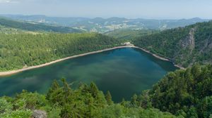 Preview wallpaper lake, trees, forest, nature, clouds, landscape