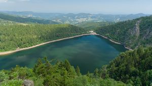 Preview wallpaper lake, trees, forest, nature, clouds, landscape
