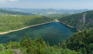 Preview wallpaper lake, trees, forest, nature, clouds, landscape
