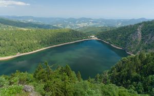 Preview wallpaper lake, trees, forest, nature, clouds, landscape