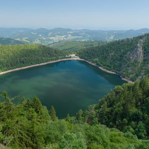 Preview wallpaper lake, trees, forest, nature, clouds, landscape