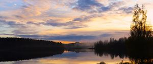 Preview wallpaper lake, trees, forest, clouds, sunset, reflection, nature